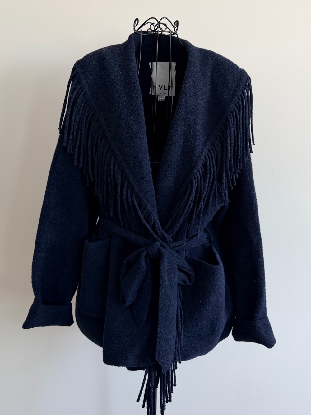 NVLT Navy Fringed Tie-Waist Coat